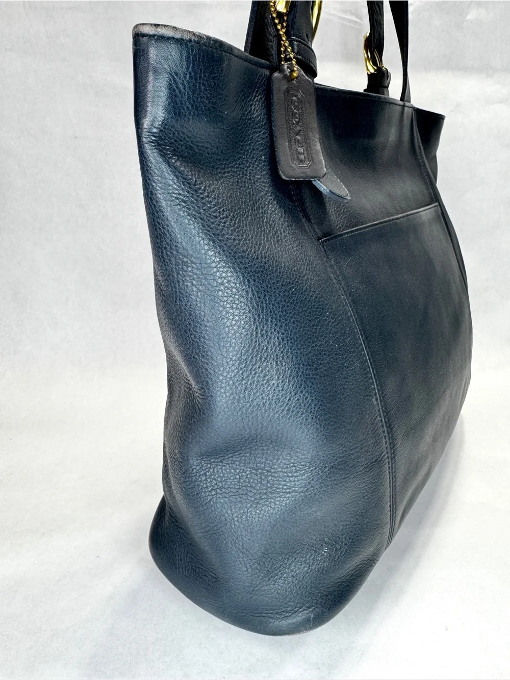Vintage Coach 4155 Navy Blue Leather Large Tote Shopper Brass Hardware USA